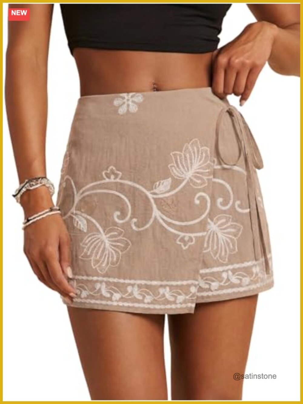 Women's Boho Floral Tie Side Wrap Mini Skort High Waist